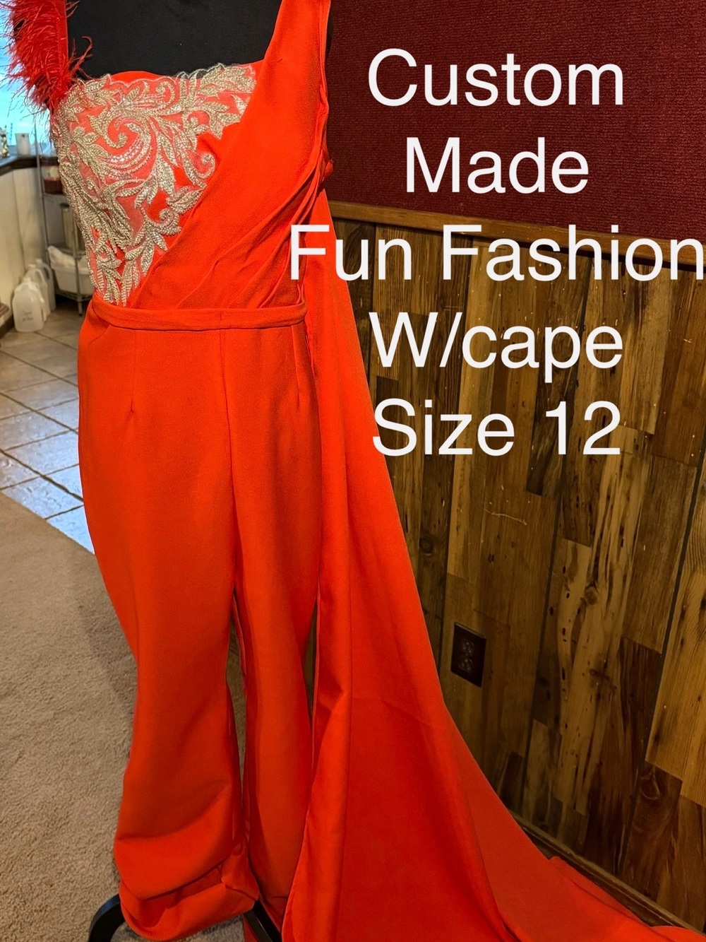 Custom Made Orange Jumpsuit with Cape - Size 12